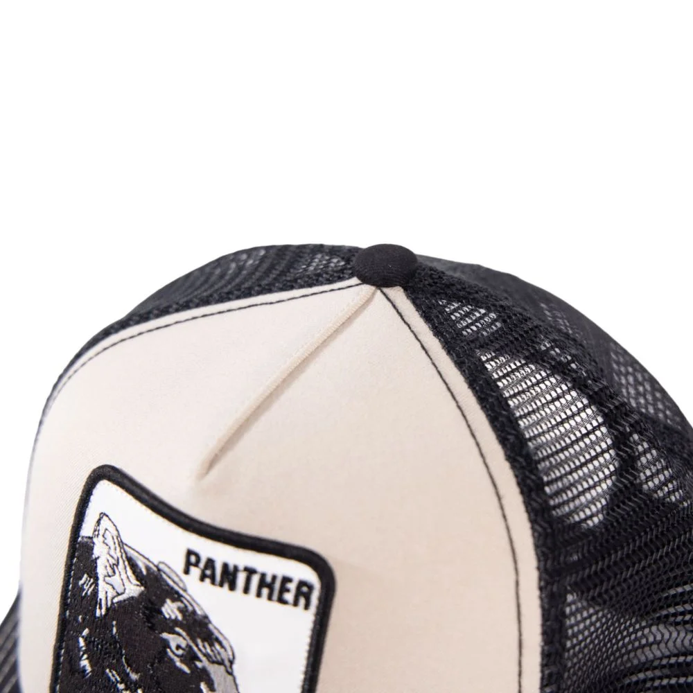 Close up of cap top showing panther patch Close up of cap top showing panther patch