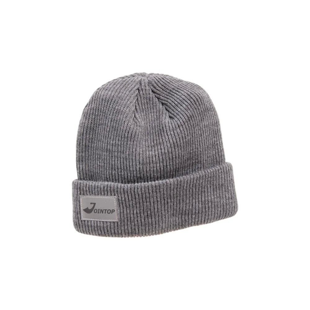 Серая вязаная шапка с нашивкой-логотипом JOINTOP
