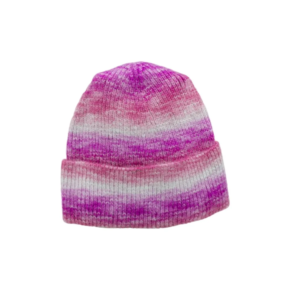 Шапка-бини с розовым и белым градиентом и отворотом