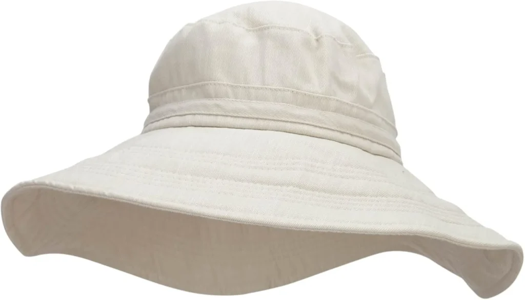 Beige wide brim sun hat with simple design