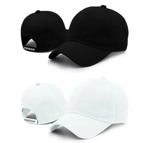 Black and white caps with Phirsein logo on the back