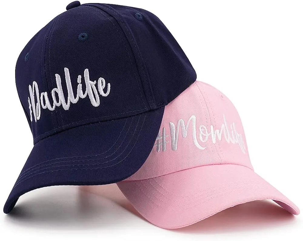 Cappellini Dadlife e Momlife blu navy e rosa