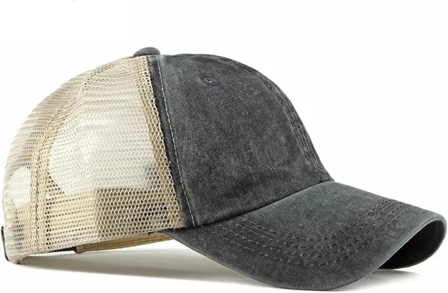 Cappellino da baseball in rete grigia con un look vintage usurato