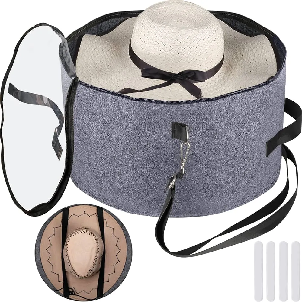 Bolsa para guardar sombreros con un sombrero en el interior y una correa para el hombro Bolsa para guardar sombreros con un sombrero en el interior y una correa para el hombro