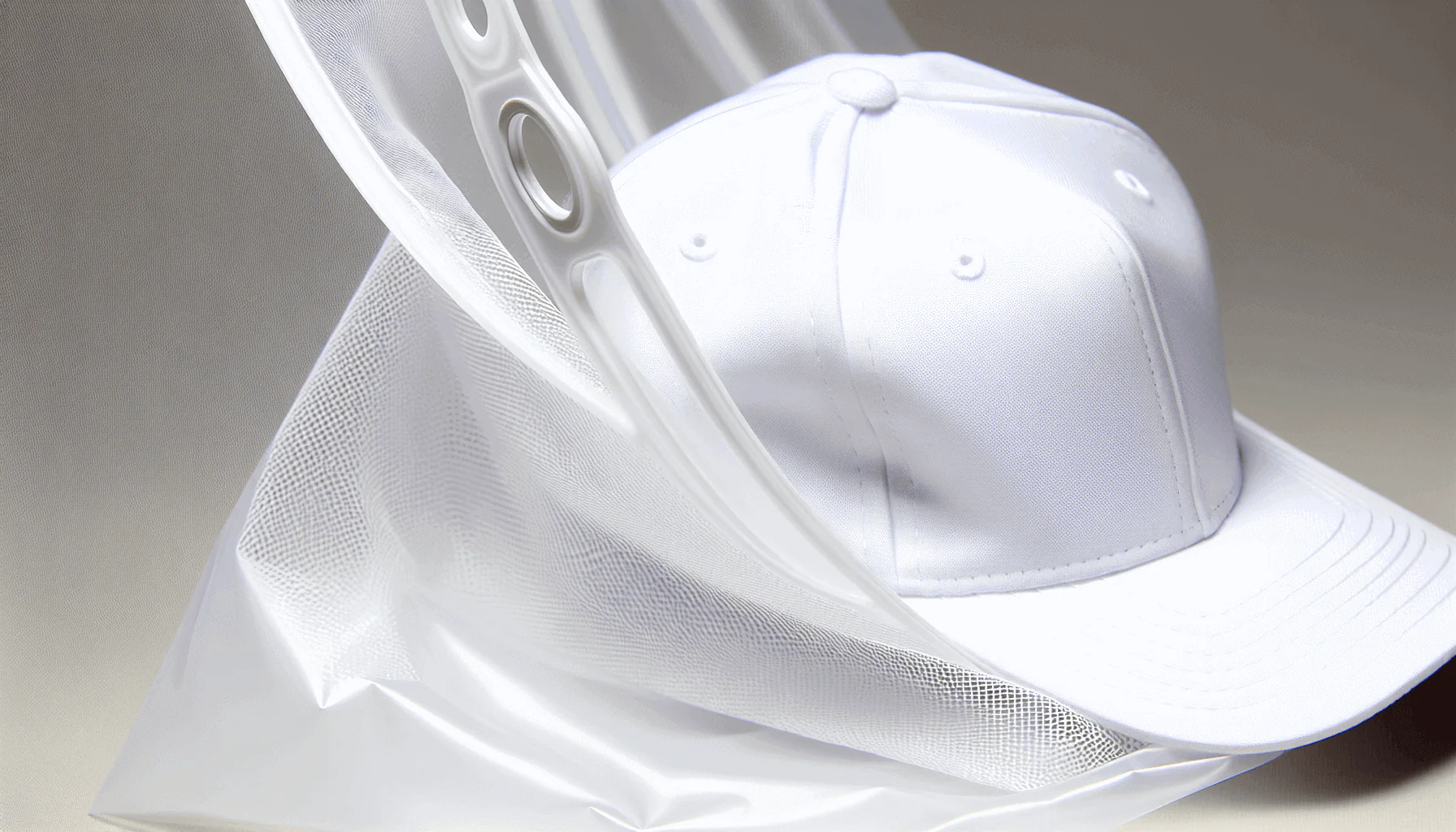 Gorra de béisbol blanca en una bolsa de malla para lavar la ropa Gorra de béisbol blanca en una bolsa de malla para lavar la ropa