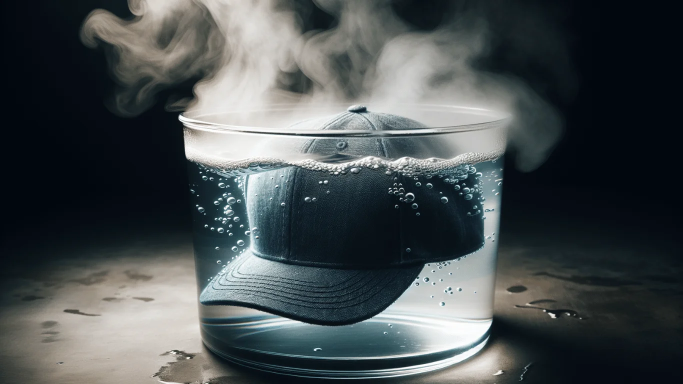 A cap in steaming water demonstrating reshaping techniques