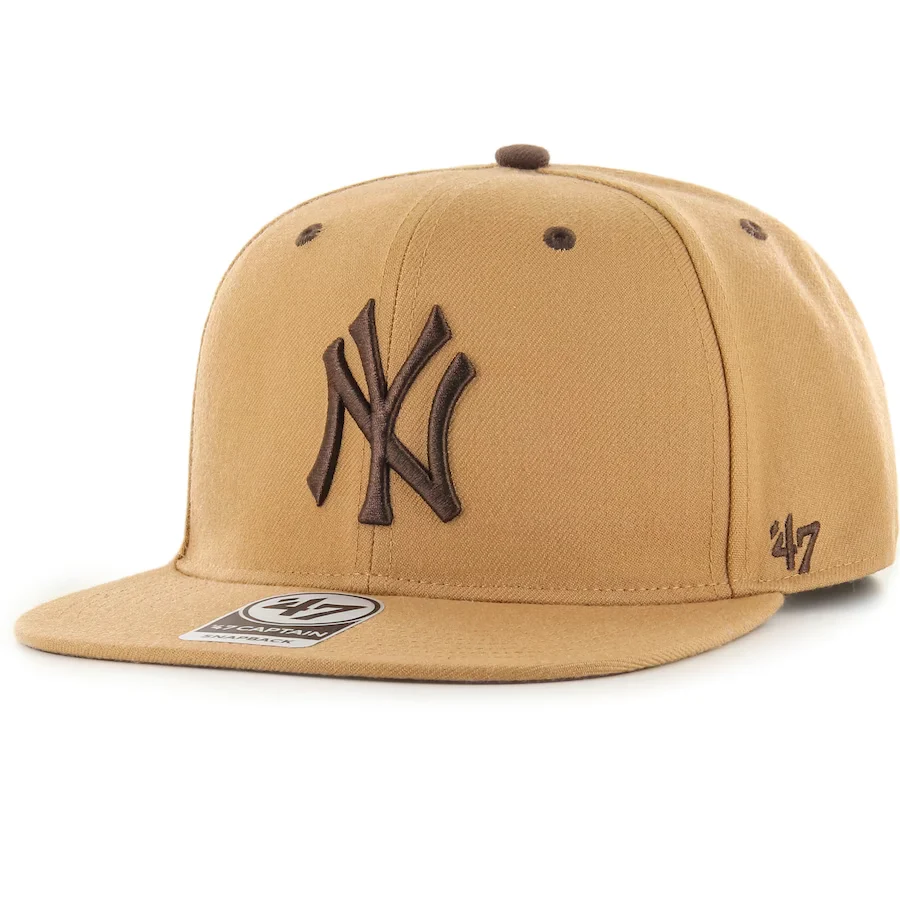 Camel snapback cap with brown NY Yankees logo 47 brand style