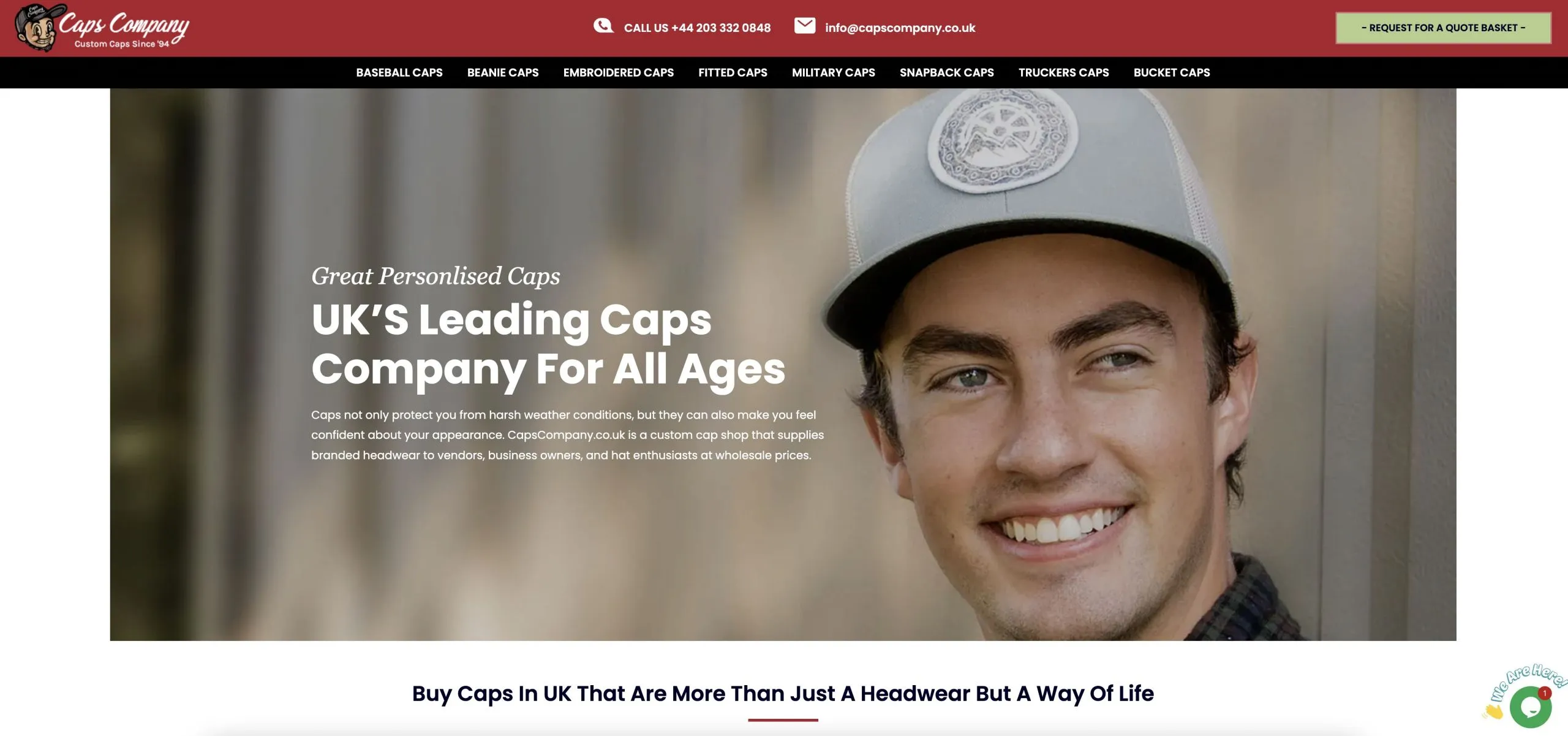 Sitio web de Caps Company en el Reino Unido