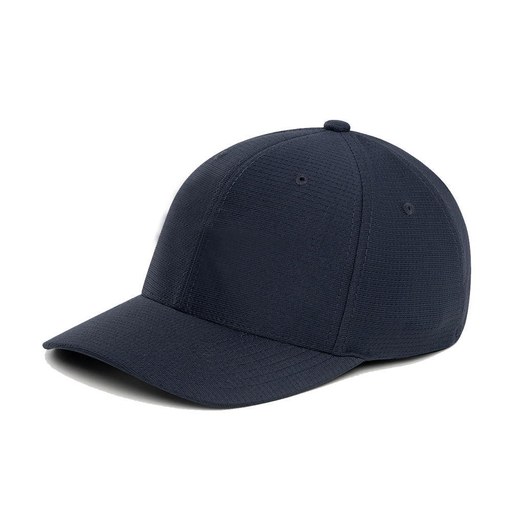 Бейсболка темно-синего цвета с четким дизайном и изогнутым козырьком