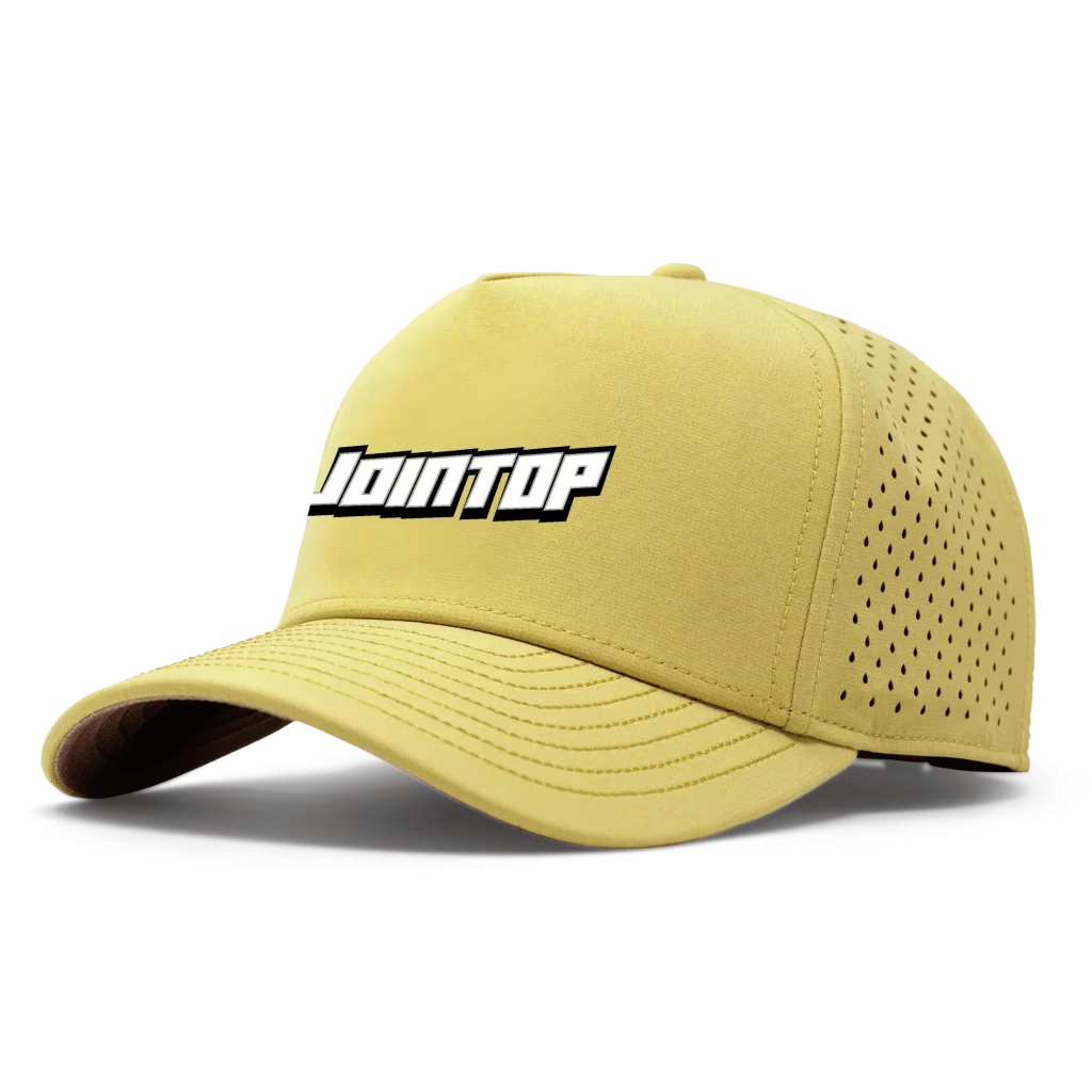 Yellow performance cap with Jointop logo and vented sides