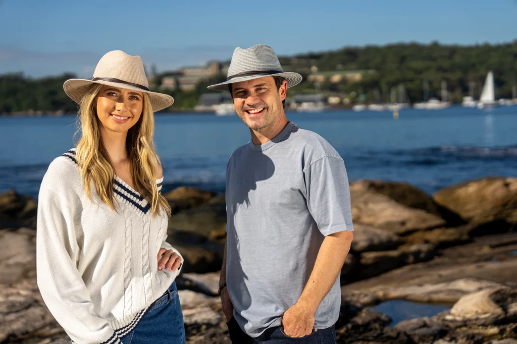 Australian Cap and two Australian people with their hats