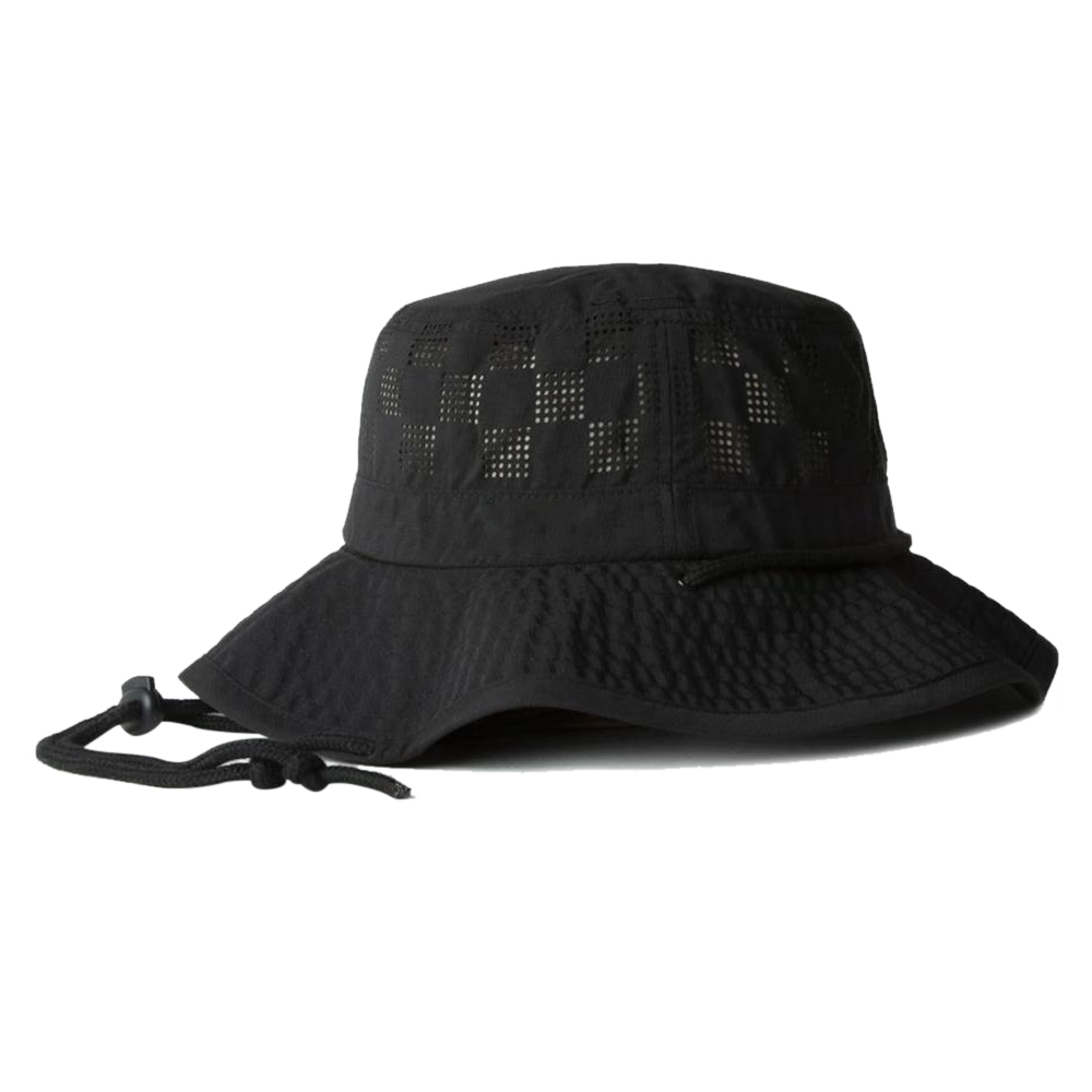 Gorra negra con estampado de malla a cuadros y correa para la barbilla