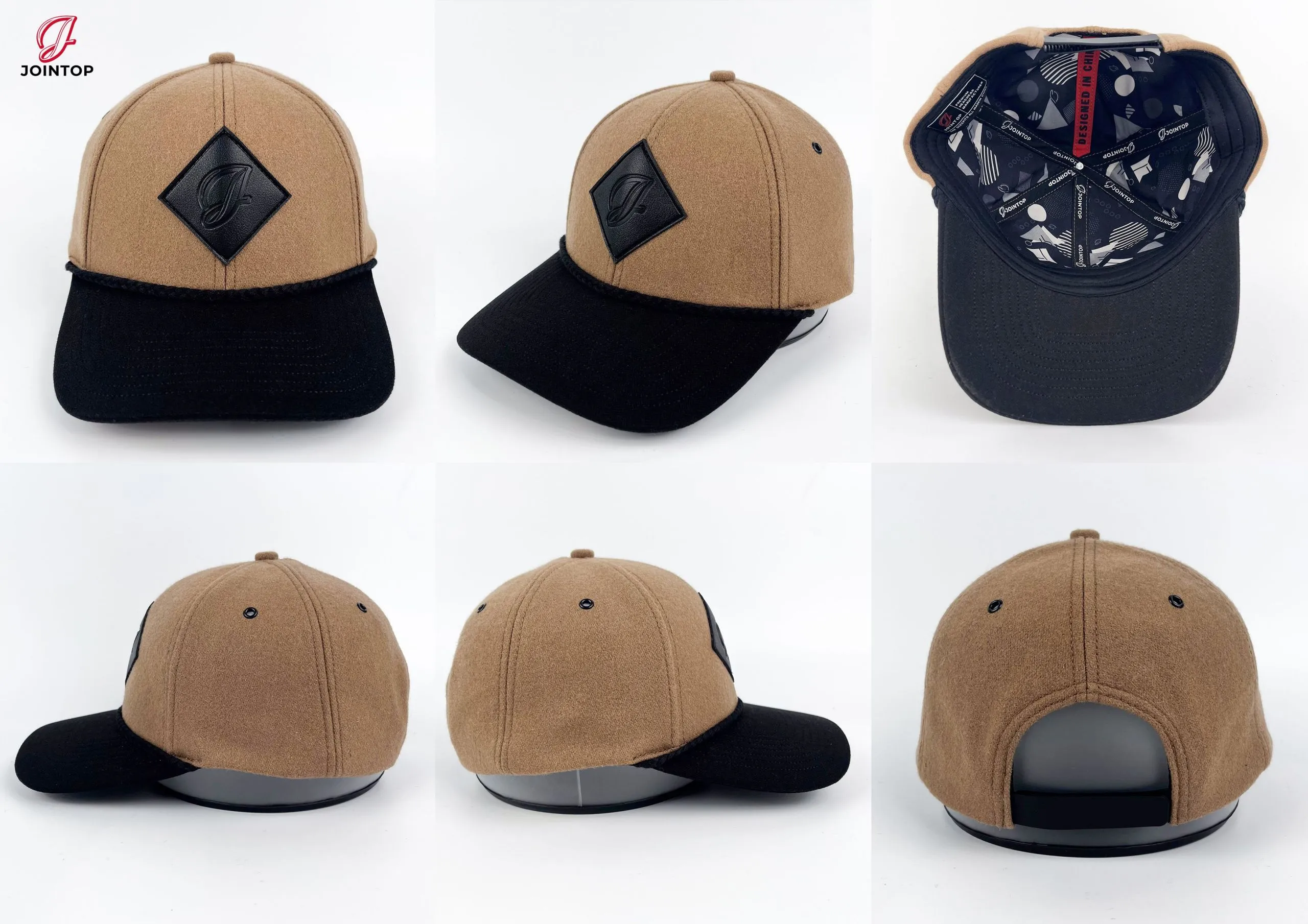 Gorra marrón y negra con parche de diamante J cosido