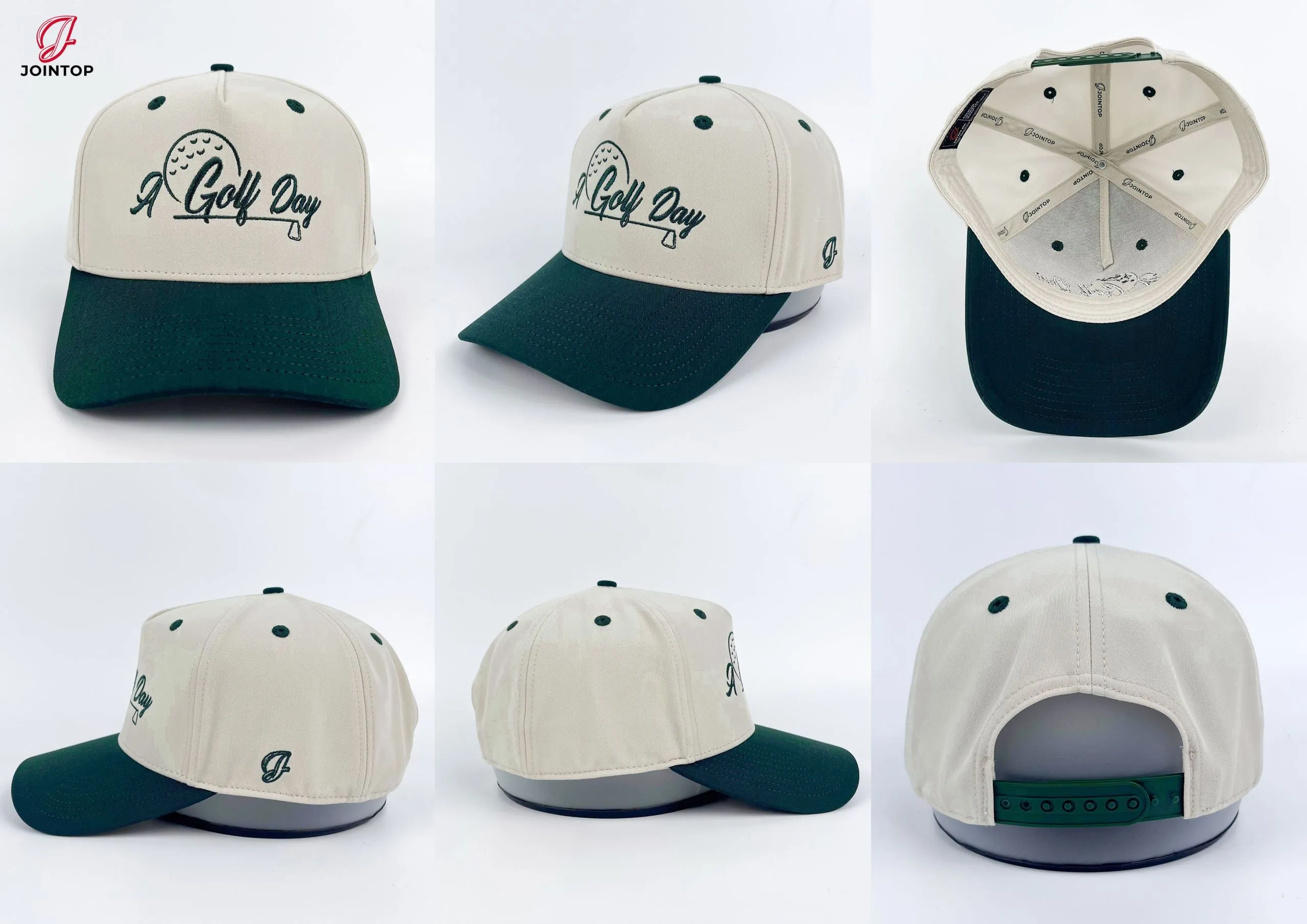 Gorra color crema y verde con bordado A Golf Day