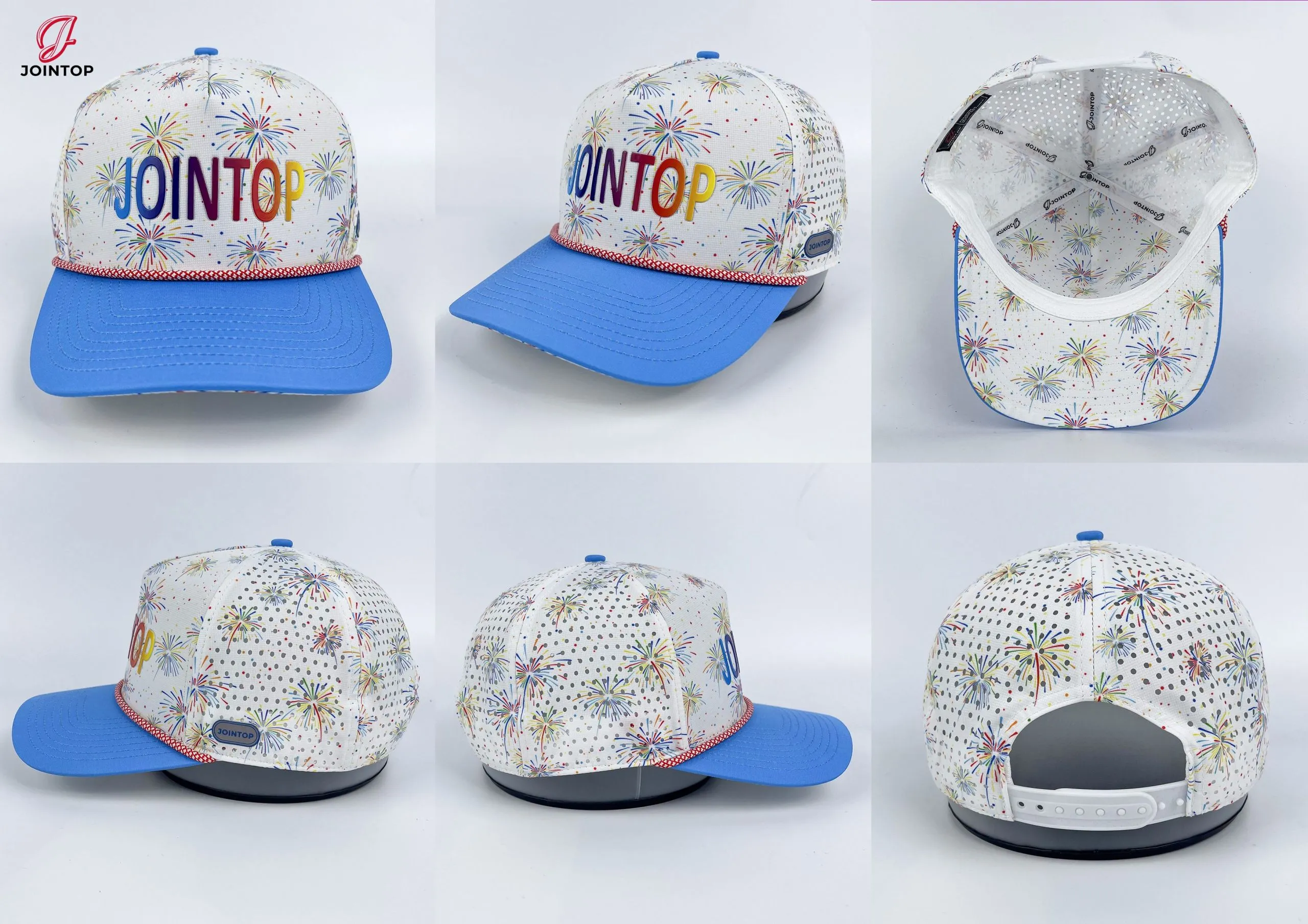 Gorra de fuegos artificiales con JOINTOP arcoíris y visera azul