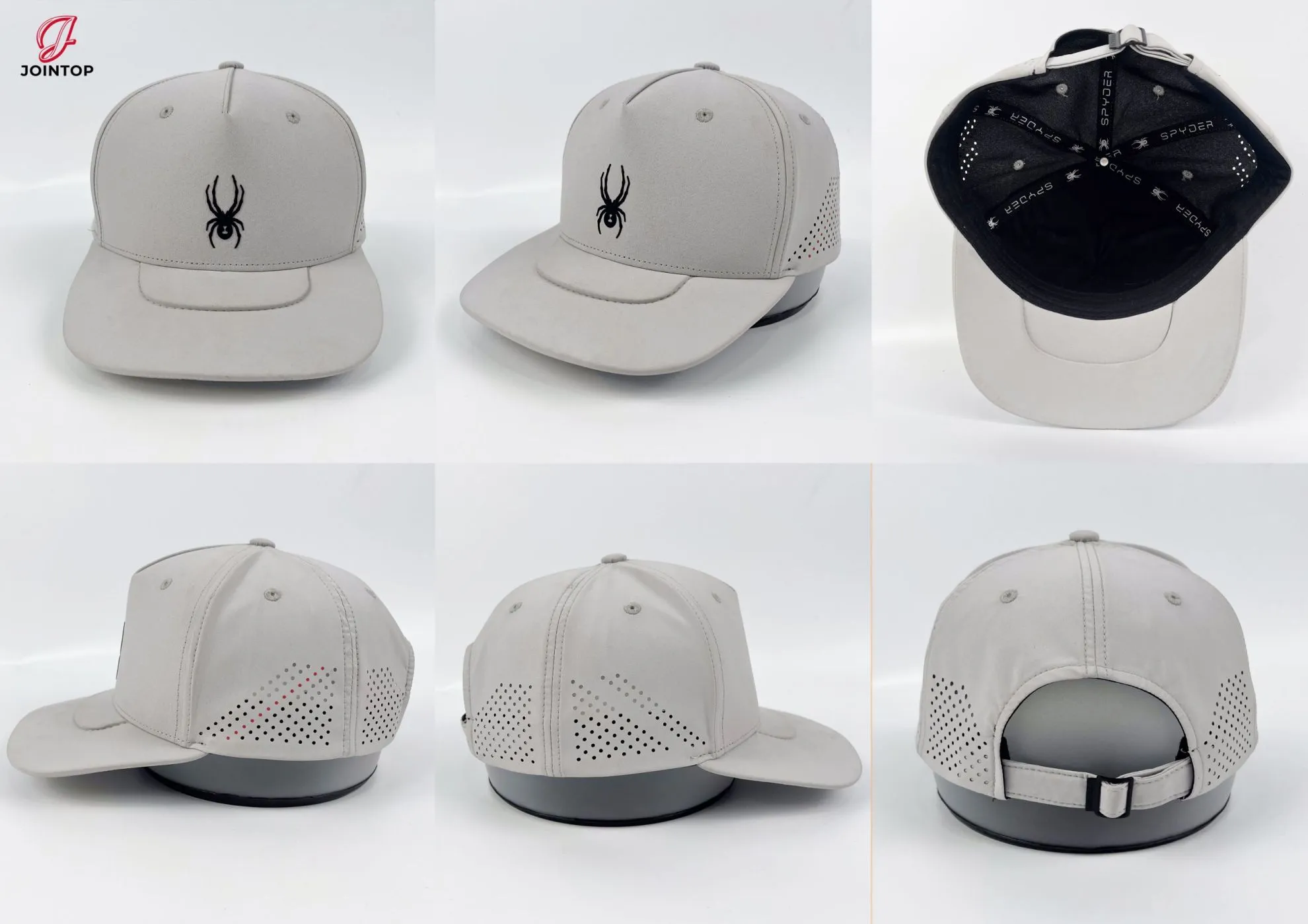 Gray cap with black spider logo and vented sides