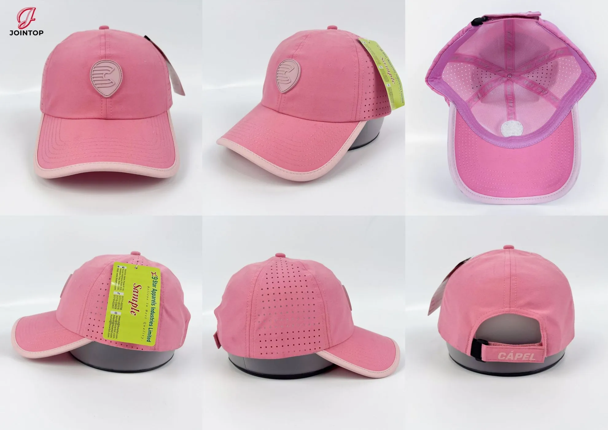 Pink cap with logo patch and CÁPEL on the back