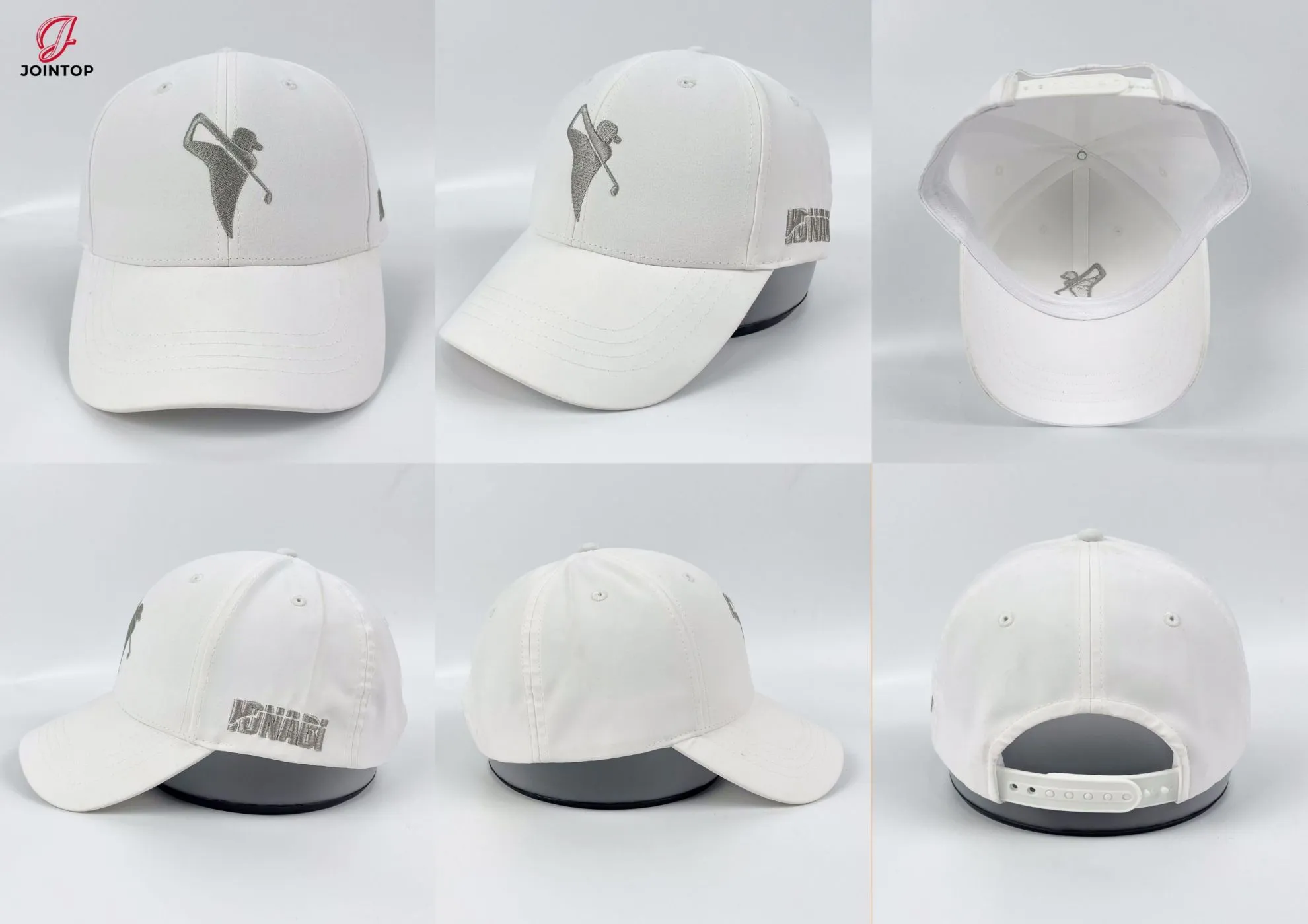 White cap with golfer logo and JUNNABI text
