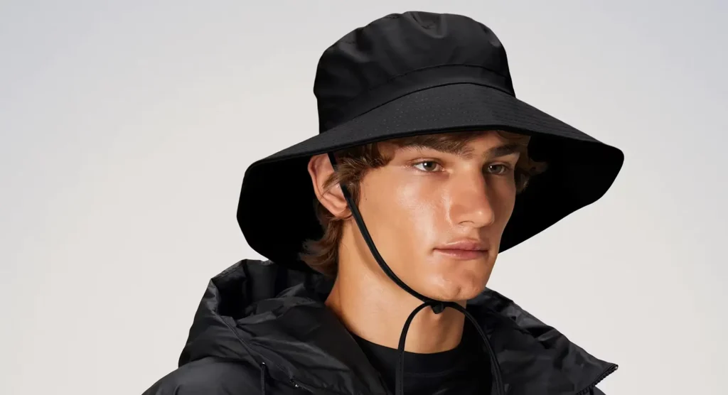 Stylish black waterproof hat with drawstring