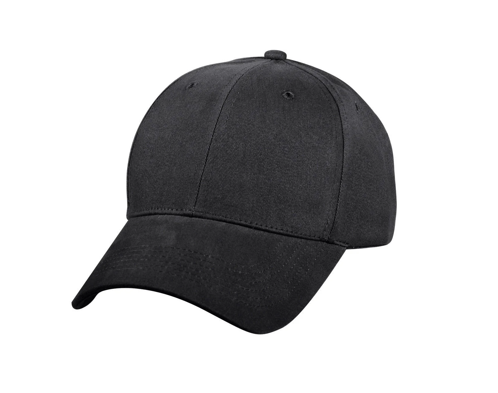 A black low profile hat with a curved brim