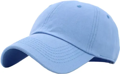 A sky blue low profile hat with a curved brim