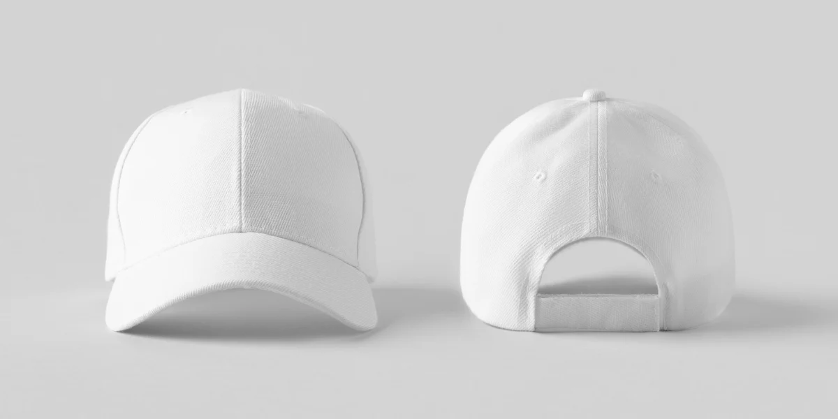 Front and back of a plain white baseball hat Front and back of a plain white baseball hat