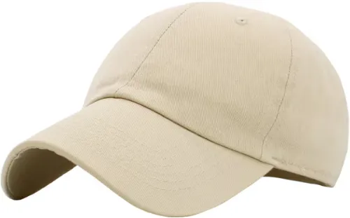 Ivory colored low profile hat with a curved brim
