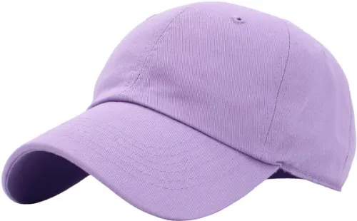 Lavender low profile hat with a curved brim