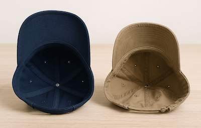 Underside of structured and unstructured hats Underside of structured and unstructured hats
