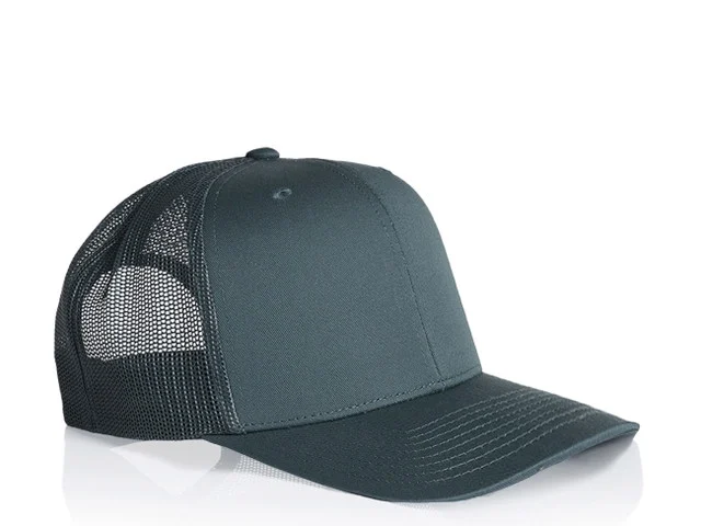 A petrol blue mesh trucker cap close up shot A petrol blue mesh trucker cap close up shot