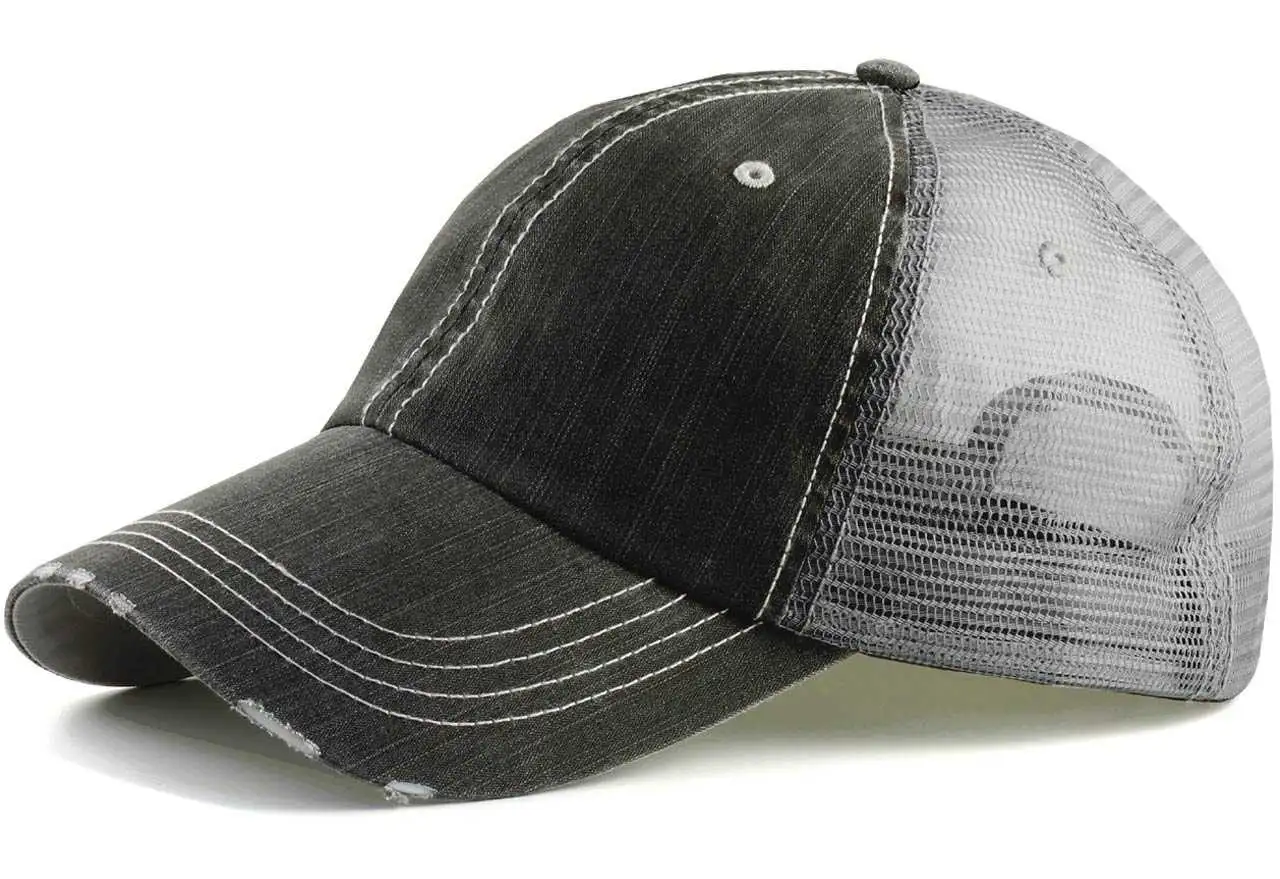 Distressed black vintage trucker cap with mesh back Distressed black vintage trucker cap with mesh back