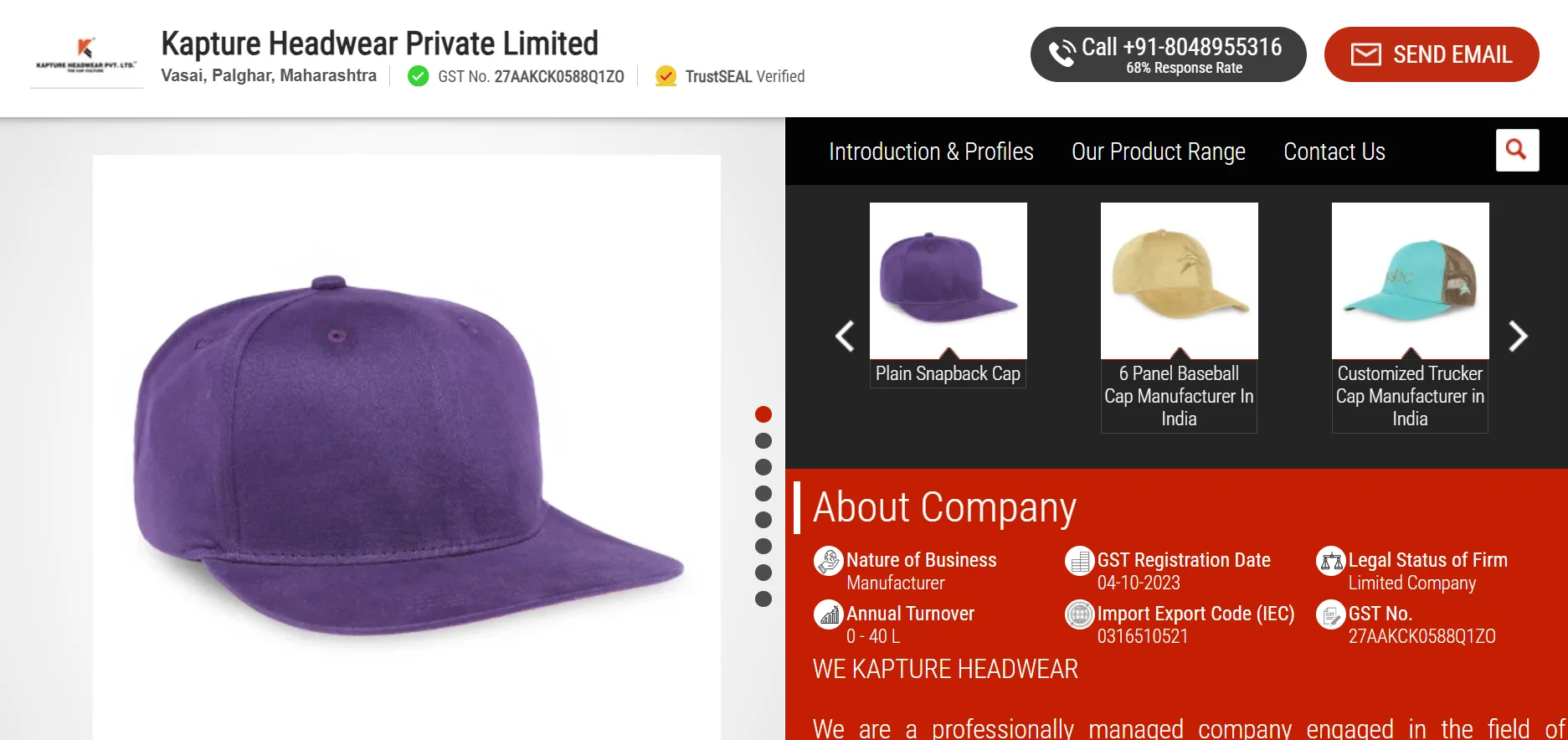 Fabricante de gorras de camionero Kapture Headwear Pvt Ltd Fabricante de gorras de camionero Kapture Headwear Pvt Ltd