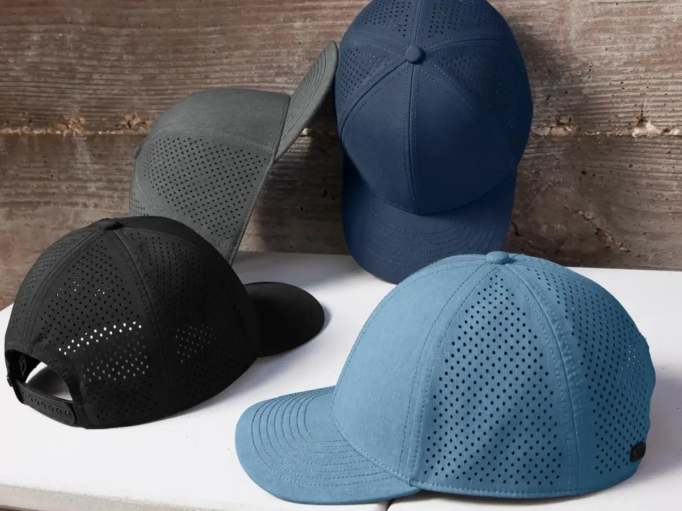 Perforated performance sustainable caps in assorted colors Perforated performance sustainable caps in assorted colors