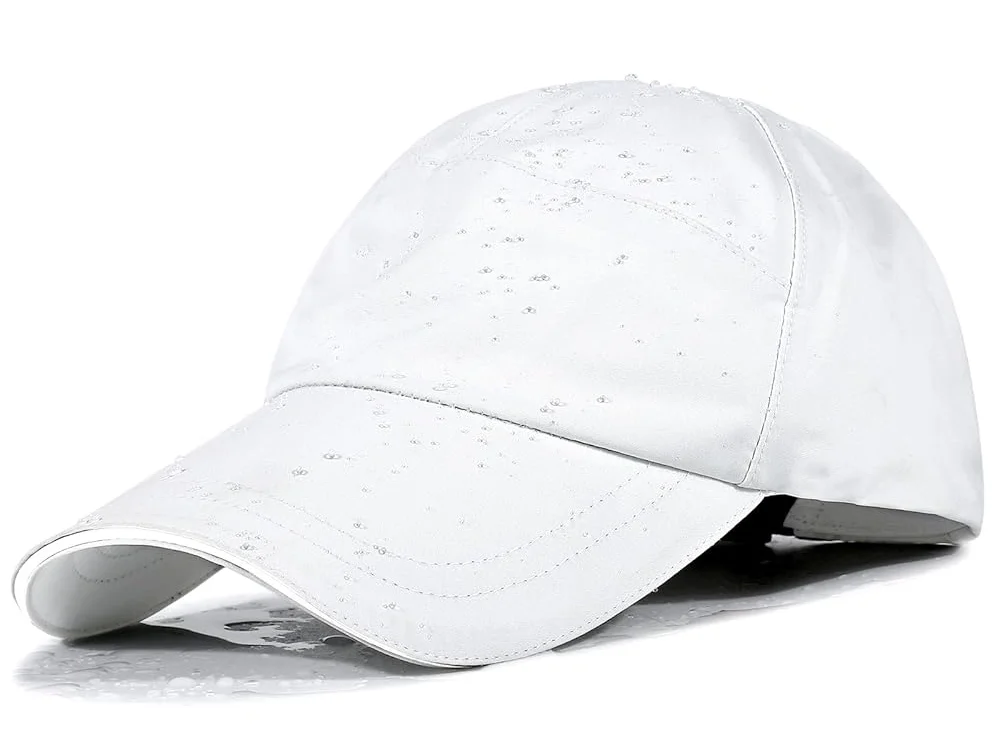 White waterproof cap with water droplets White waterproof cap with water droplets