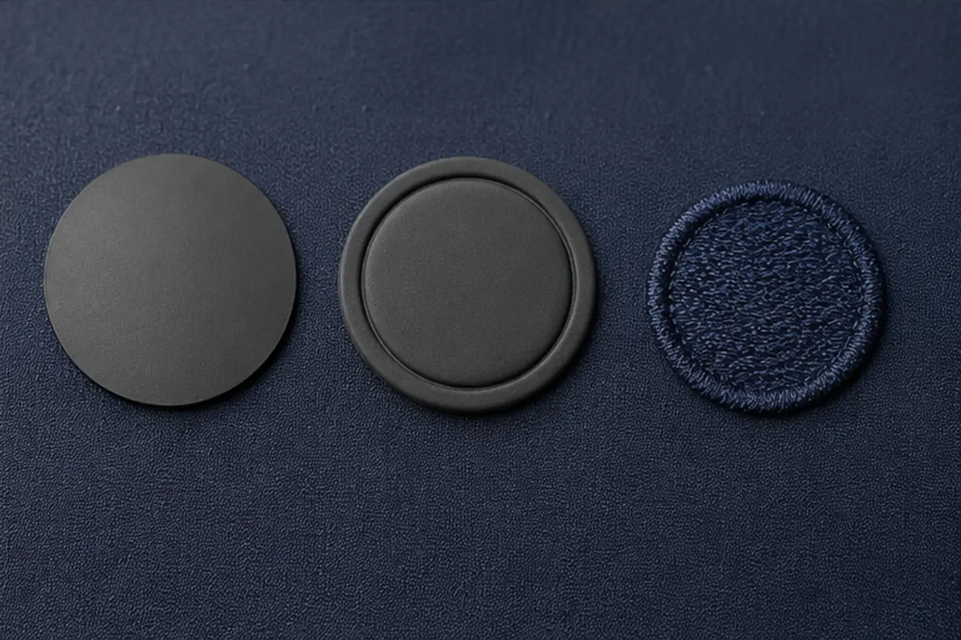 Heat-transfer, silicone and embroidered logo options shown on waterproof cap fabric