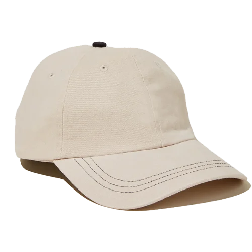 Cremefarbene Dad-Mütze mit schwarzen Akzentnähten und lässigem Flair