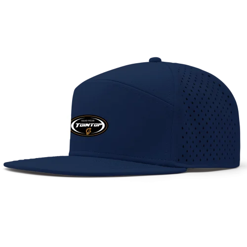Gorra de rendimiento azul marino con logotipo ovalado de Jointop en el frente