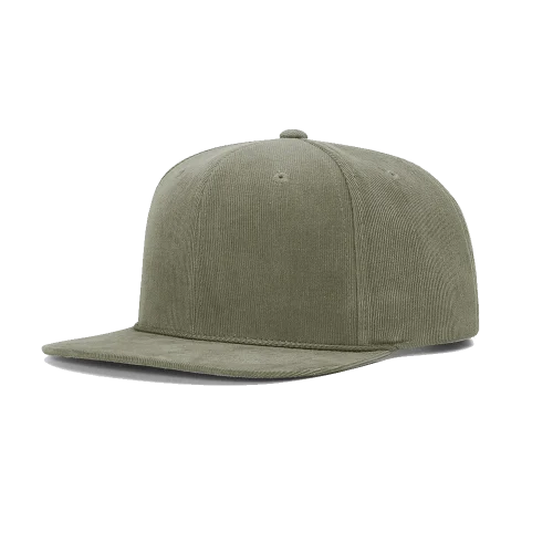 Gorra snapback verde oliva con un sutil acabado de pana