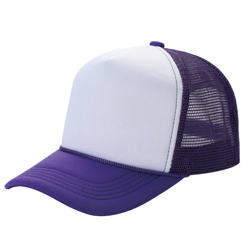 Gorra de malla morada y blanca atrevida y moderna